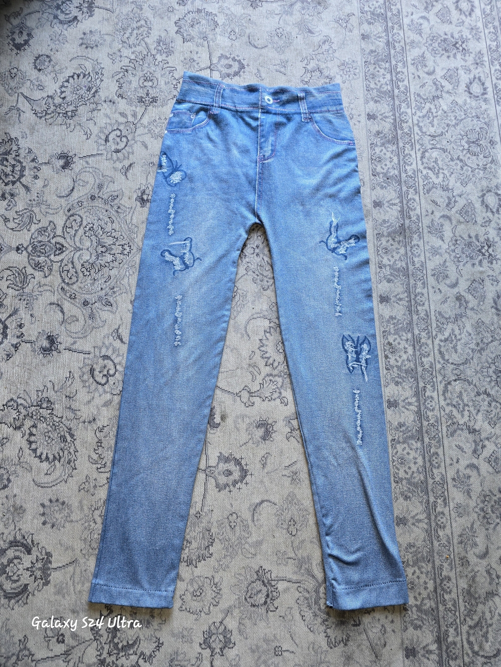 Blue Women’s Leggings  with Embroidered Butterflies Mayfair Size M